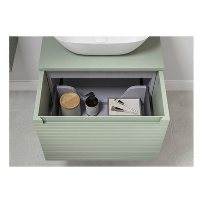 Mueble de lavabo y lavabo suspendido de 615 mm con 1 cajón en color castaño - Verde sauce mate