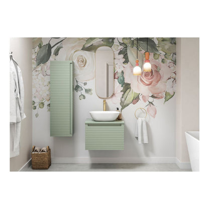 Meuble Lavabo et Vasque Mural 1 Tiroir 615 mm Châtaignier - Vert Saule Mat