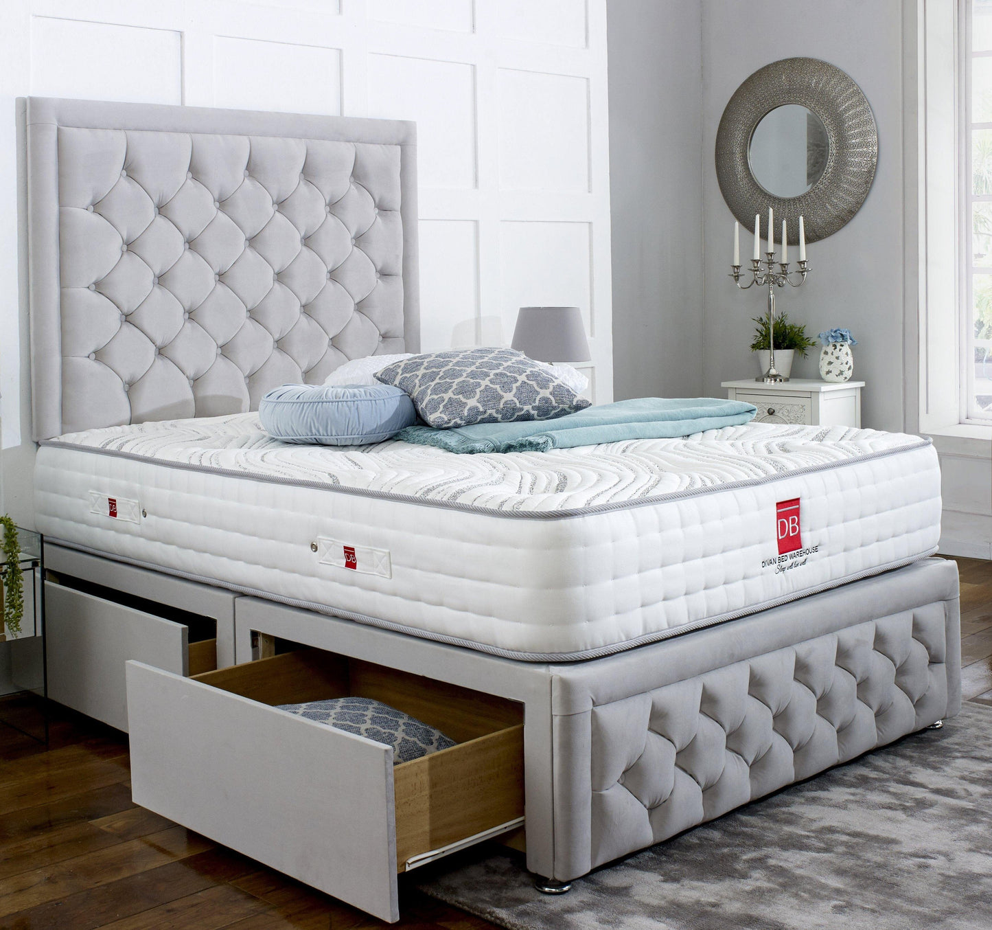 Andalusia Divan Bed Set with Tall Button Headboard and Footboard