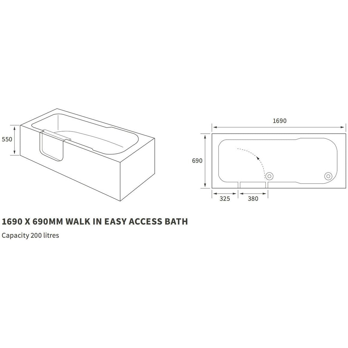 Bassey 1690x690x550mm 0TH Baignoire (LH)