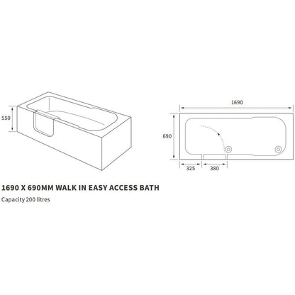 Bassey 1690x690x550mm 0TH Bath (LH)