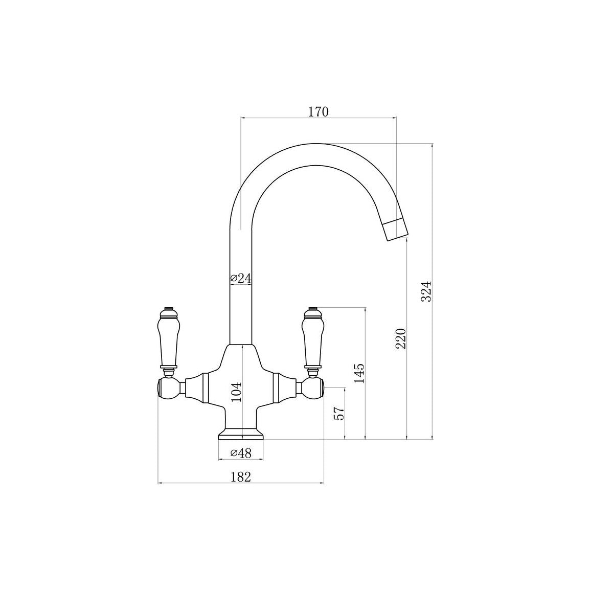 Prima Traditional Belfast Dual Lever Tap - Chrome