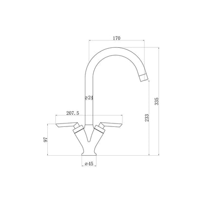 Robinet mitigeur double levier en forme de V Prima - Chrome