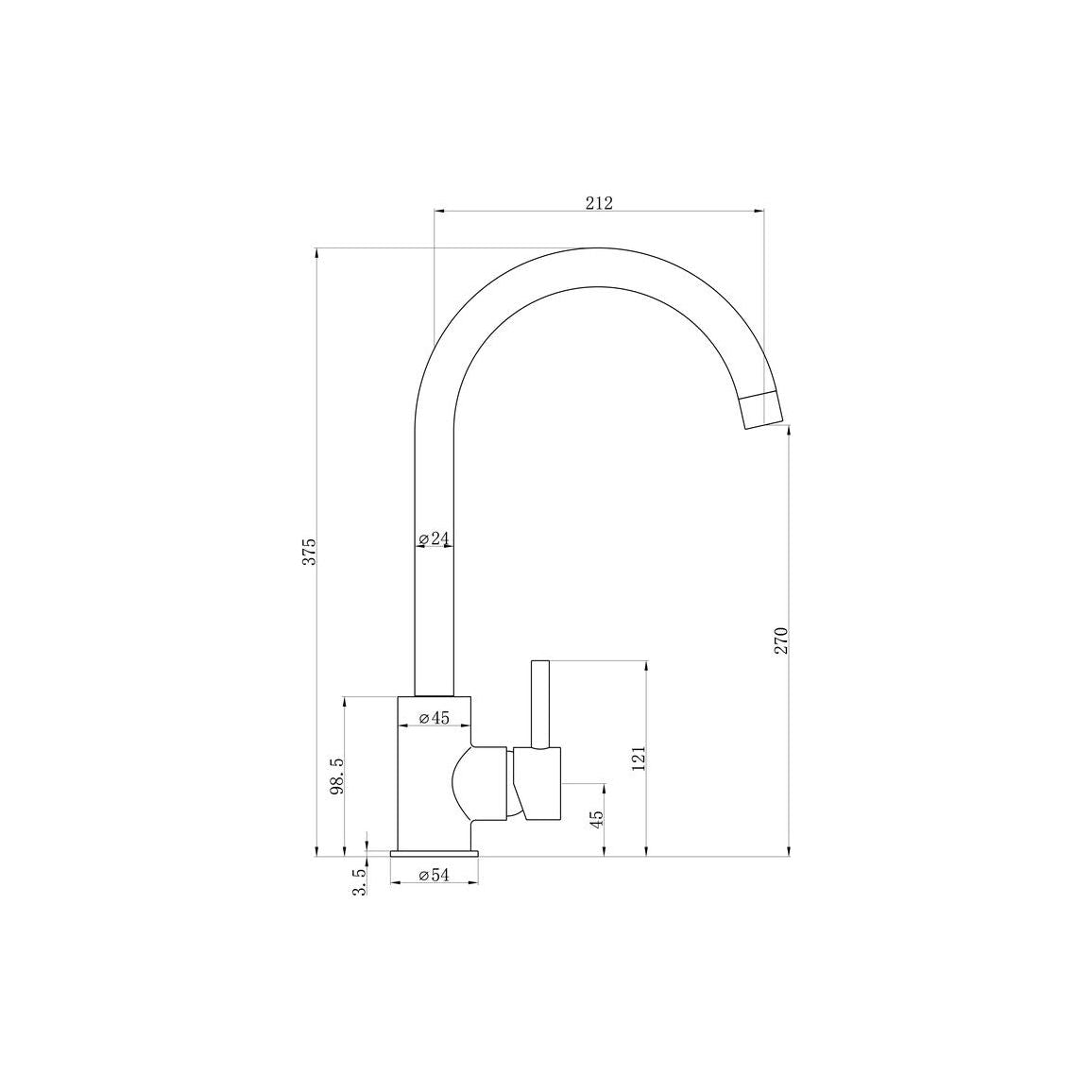 Prima Soho Single Lever Swan Neck Mixer Tap - Brushed Steel