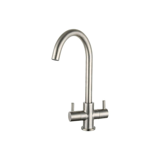 Prima Staten Swan Neck Dual Lever Mixer Tap - Brushed Steel