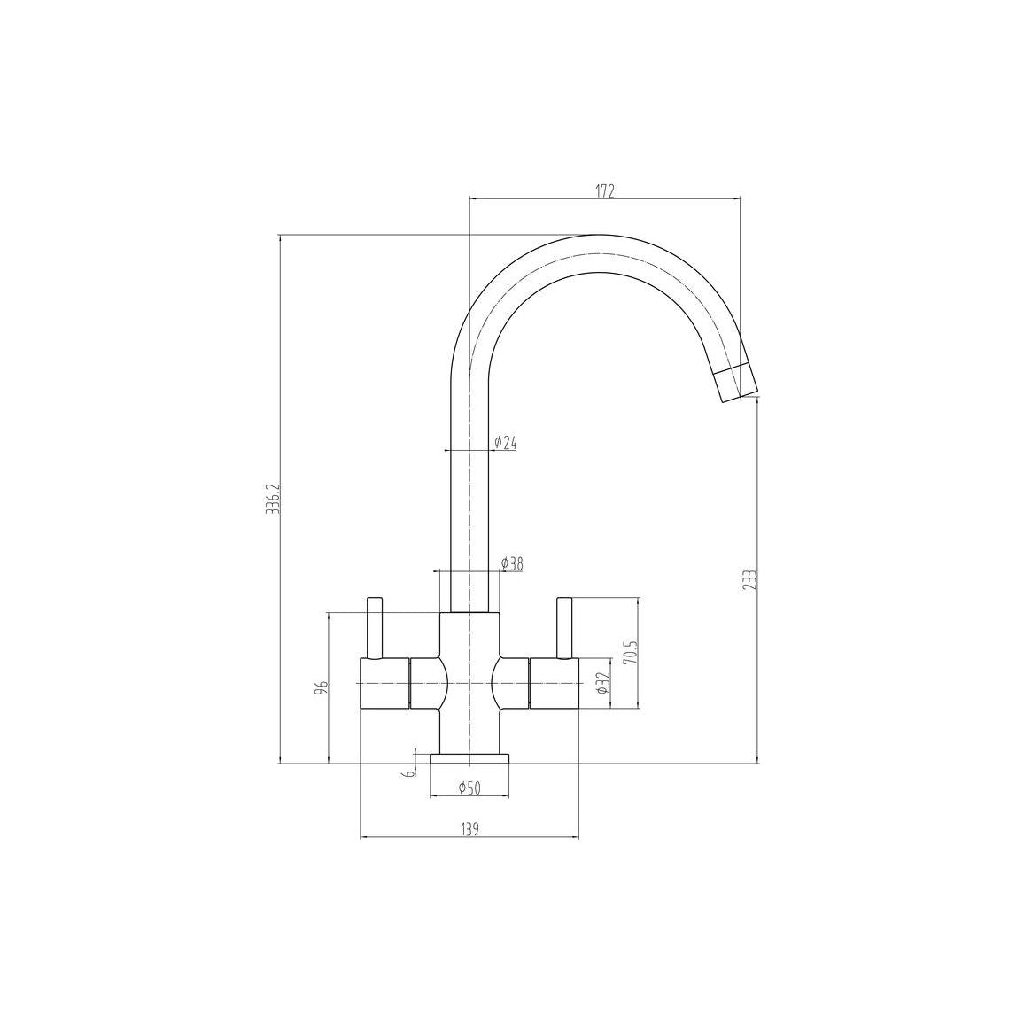 Prima Staten Swan Neck Dual Lever Mixer Tap - Brushed Steel