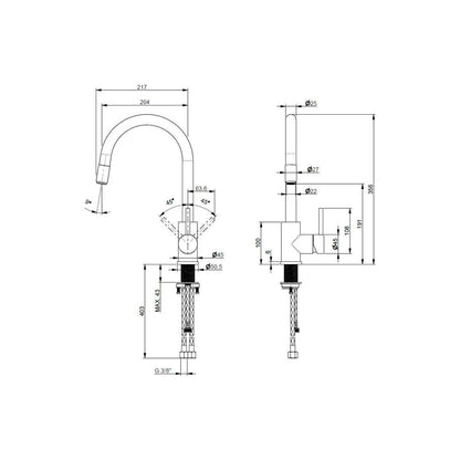 Prima+ Tiber Single Lever Mixer Tap w/Pull Out - Black & St/Steel