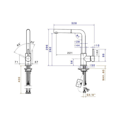 Prima+ Riace Single Lever L-Shaped Mixer Tap w/Pull Out - Chrome