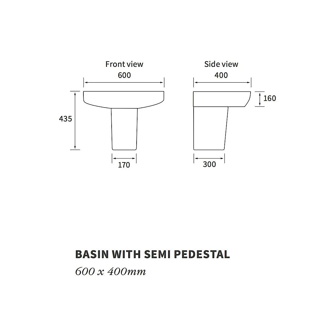 Finima 600x400mm 1TH Basin & Semi Pedestal