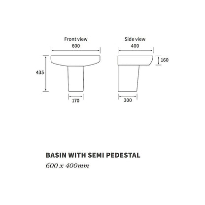 Finima 600x400mm 1TH Lavabo y Semi Pedestal