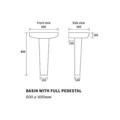 Finima 600x400mm 1TH Basin & Full Pedestal