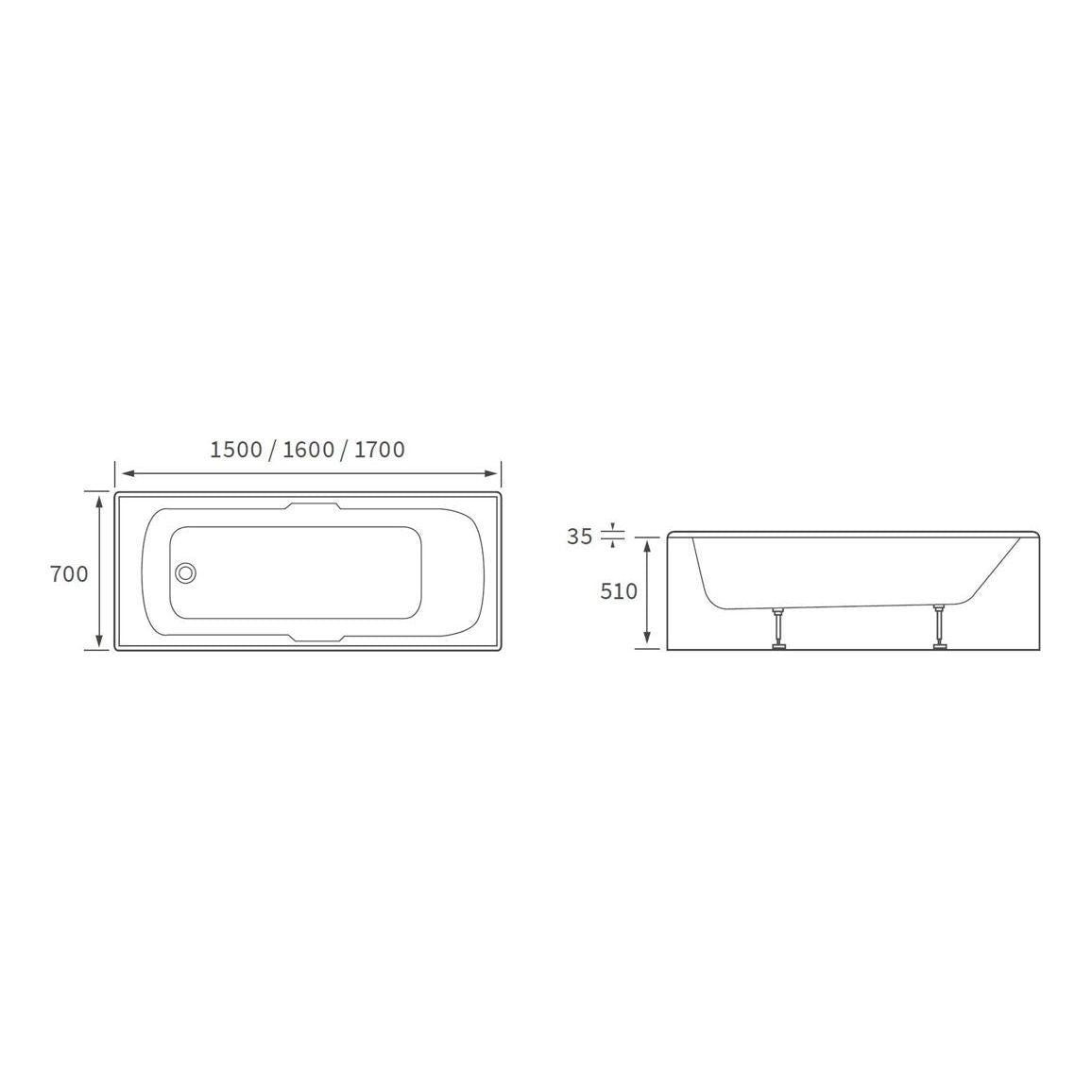 Eyo Gripped SUPERCAST 1700x700x550mm 0TH Bath w/Legs