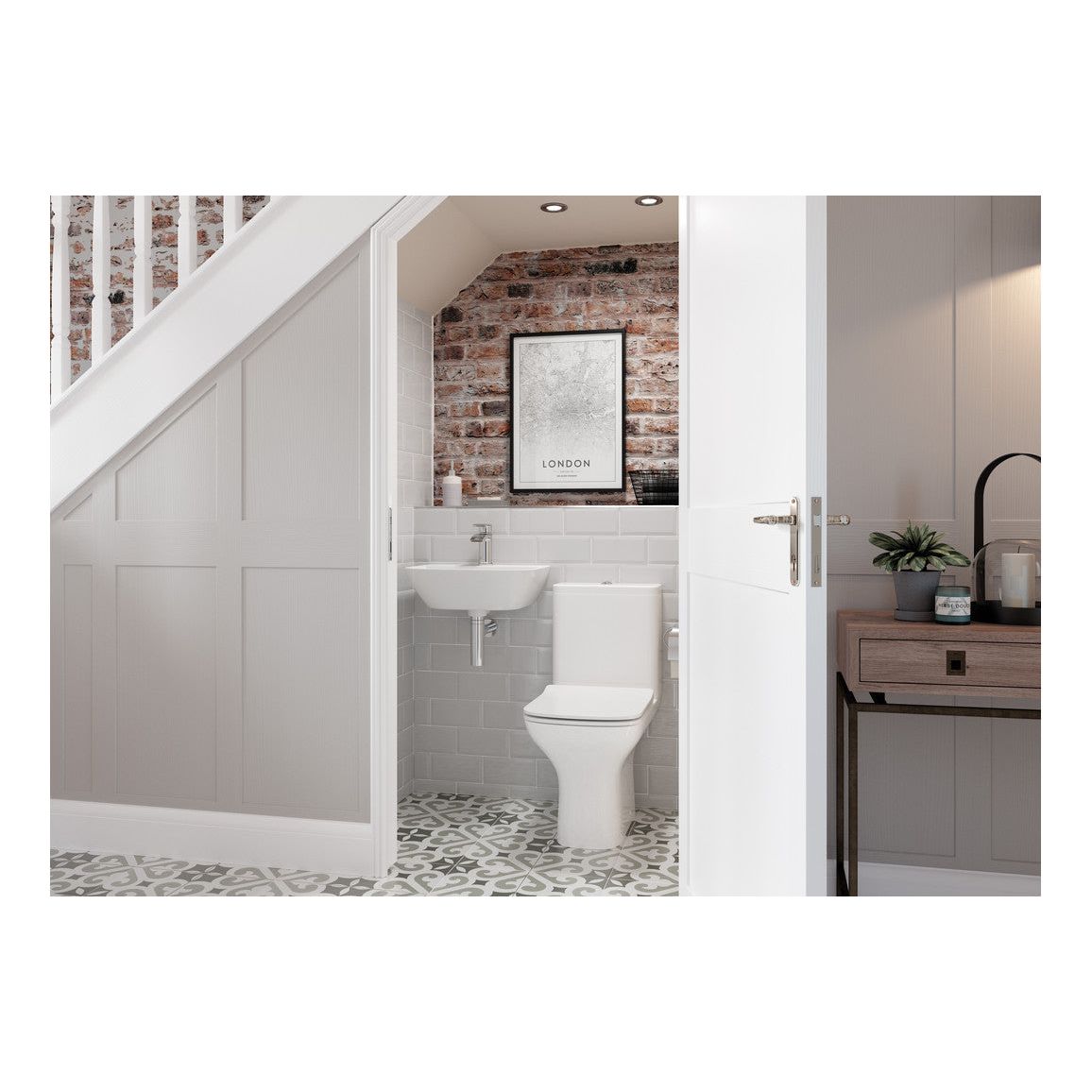 Awka Rimless Short Projection Close Coupled Open Back WC & Wrapover Soft Close Seat