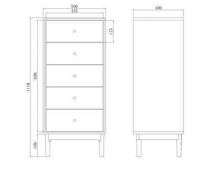 Wright Walnut Tallboy Chest of 5 Drawers