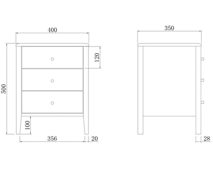 Wright Oak 3 Drawer Bedside Table