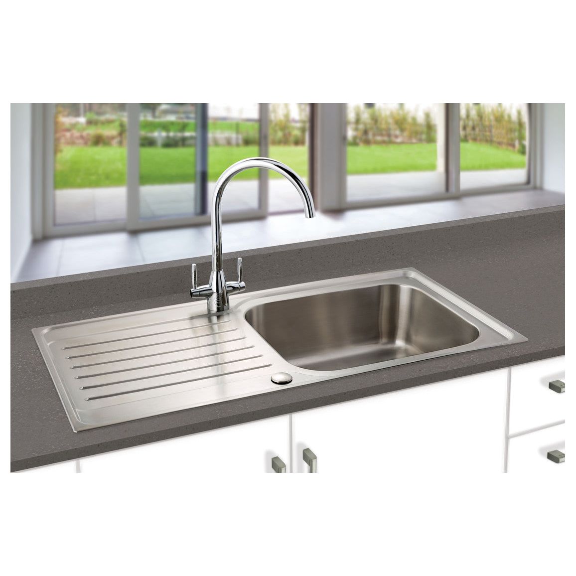 Prima Deep 1B & Drainer Inset Sink - Polished Steel