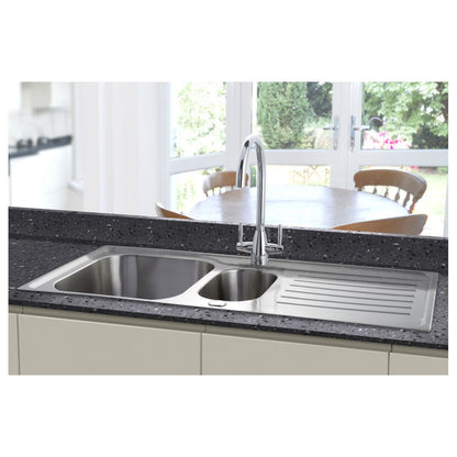 Prima Deep 1.5B & Drainer Inset Sink - Polished Steel