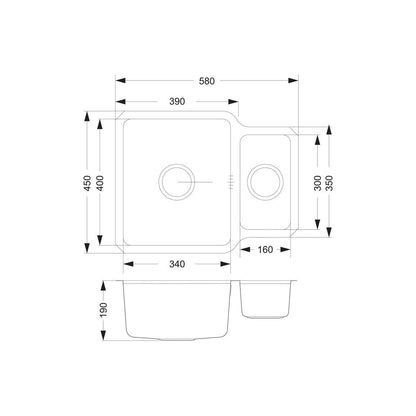 Prima+ 1.5B R25 Reversible Undermount Sink - St/Steel