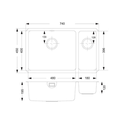 Prima+ Fregadero bajo encimera grande 1.5B R25 LH - Inox/Acero