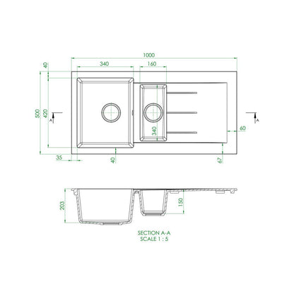 Prima+ Granite 1.5B & Drainer Inset Sink - Black