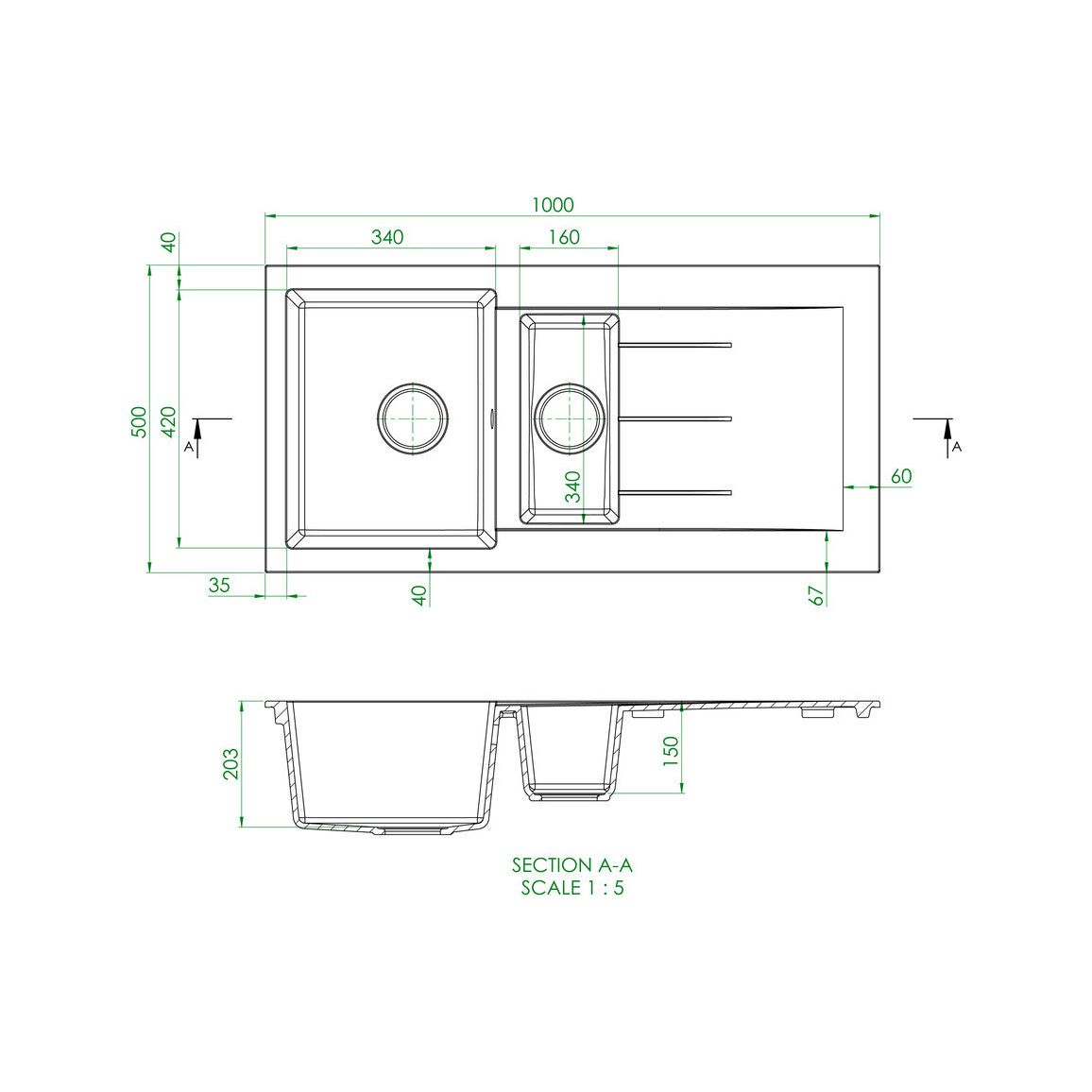 Prima+ Granite 1.5B & Drainer Inset Sink - White