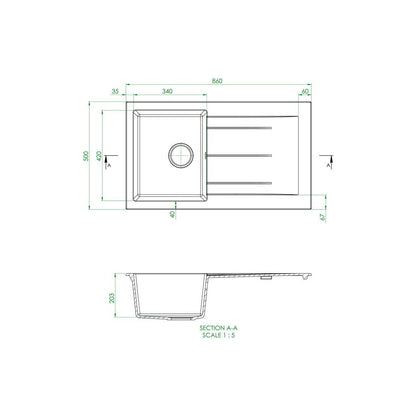 Prima+ Compact Granite 1B & Drainer Inset Sink - Black