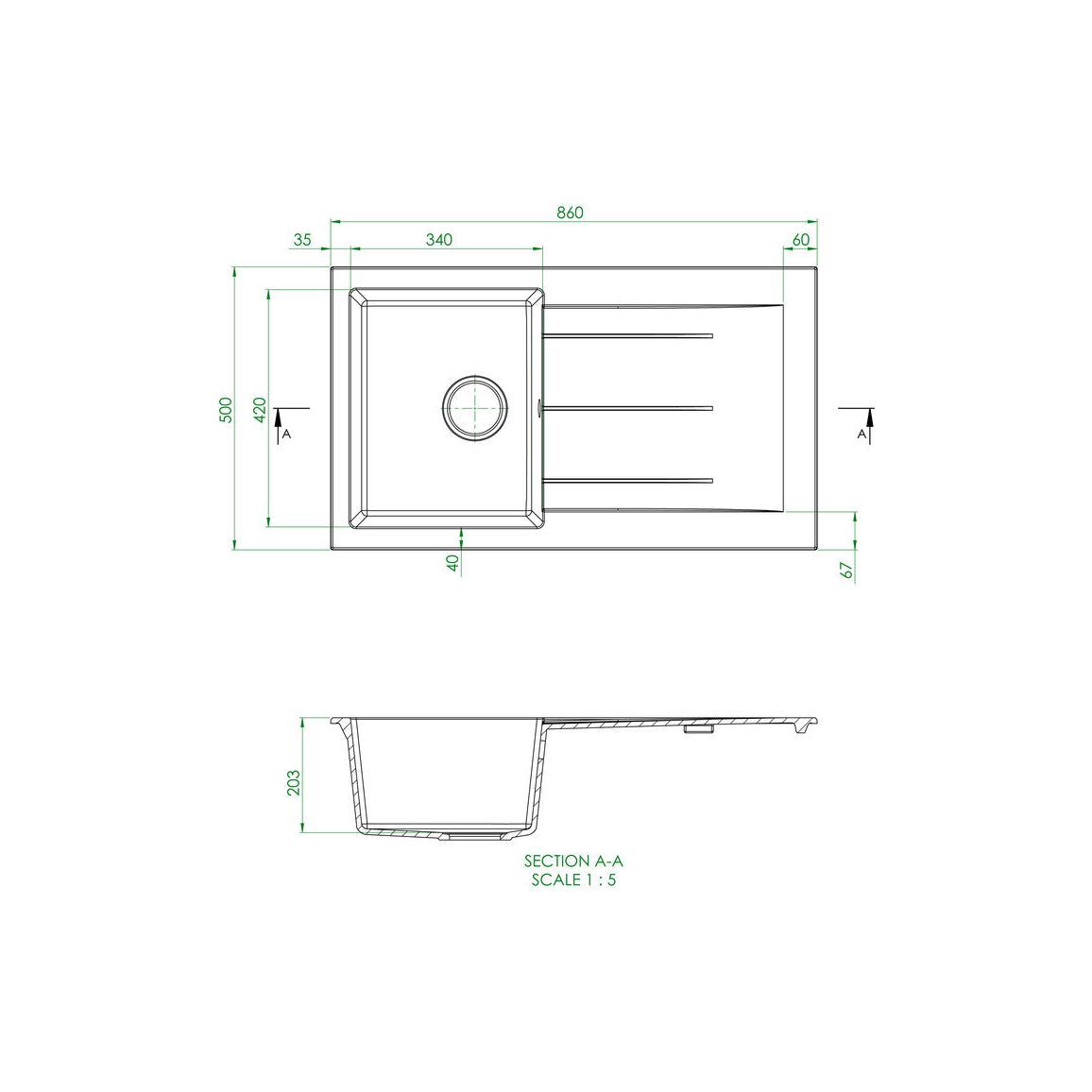 Évier encastré Prima+ Compact Granite 1B et égouttoir - Blanc