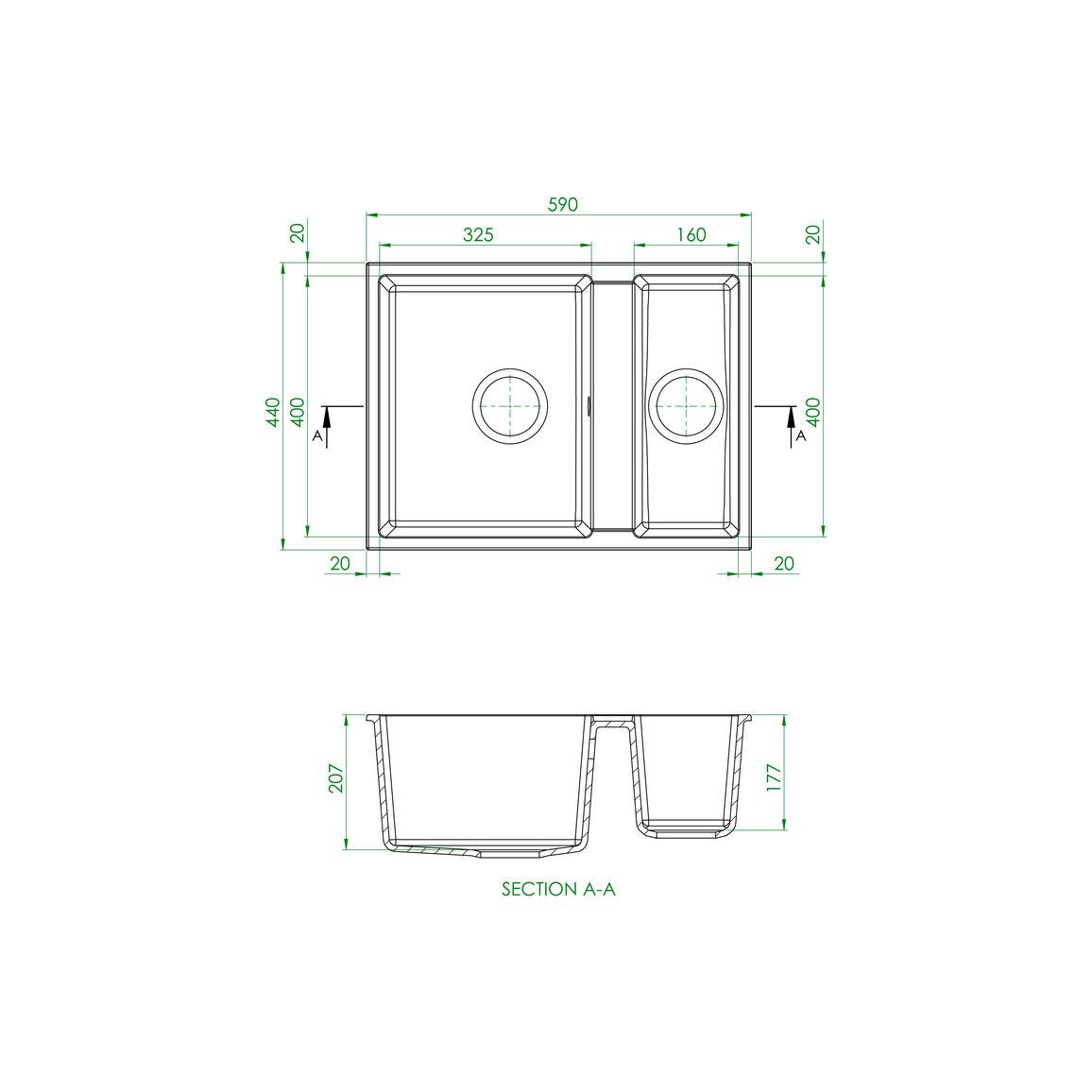 Évier sous plan Prima+ Granite 1,5B - Noir