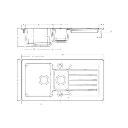 Prima 1.5B 1D Reversible Inset Ceramic Sink - White