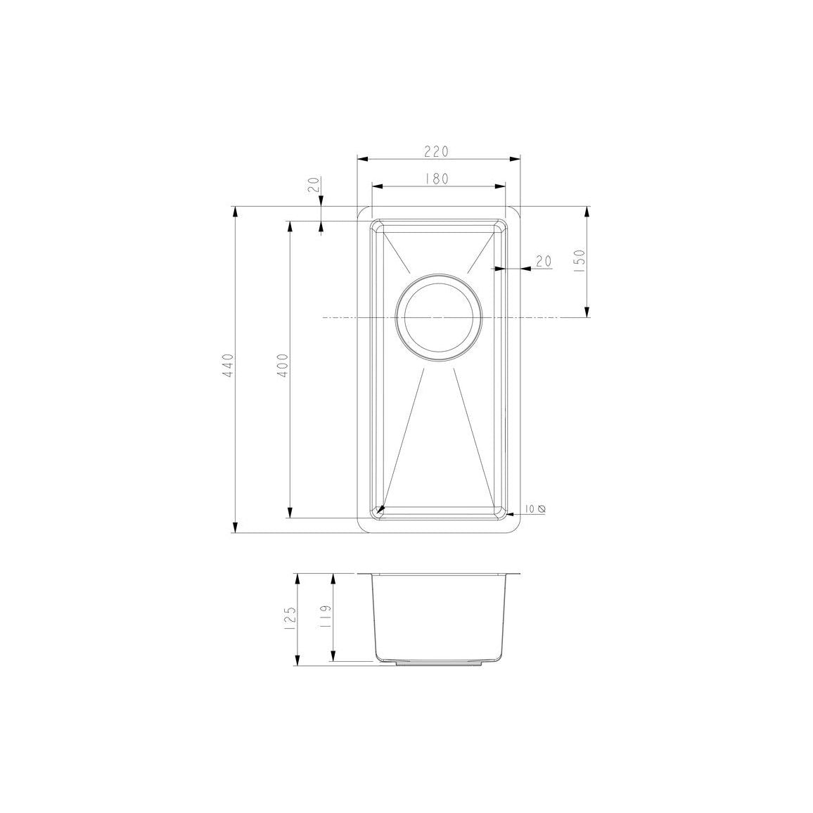 Évier à encastrer/sous plan Prima+ 0,5B R10 - Acier