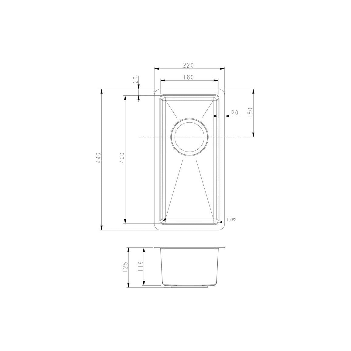 Prima+ 0.5B R25 Undermount Sink - St/Steel