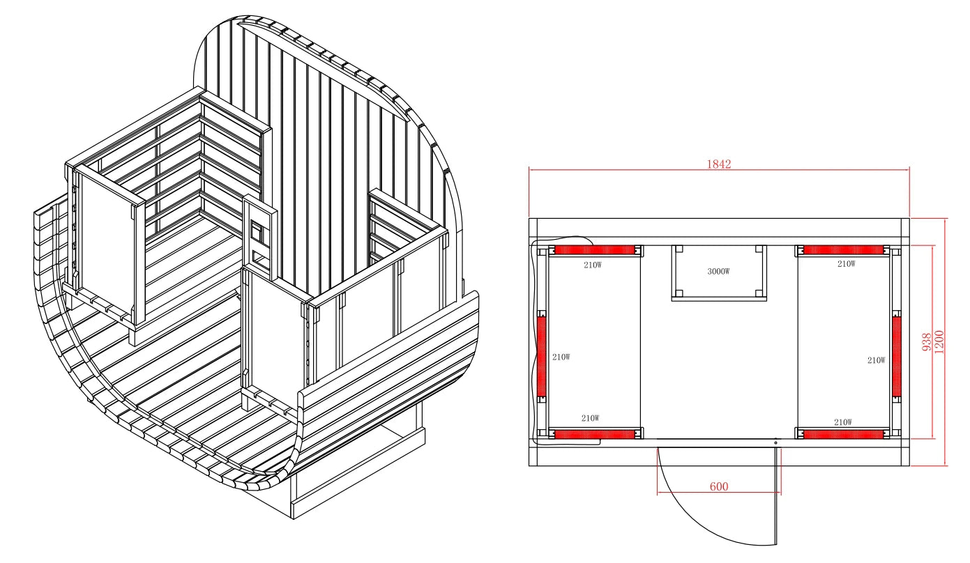 Canadian Spa Outdoor Oval Barrel Sauna Combination Infrared/ traditional 1842 x1200 x 1945mm