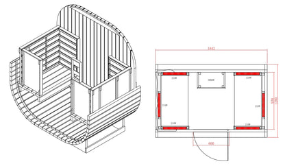 Canadian Spa Outdoor Oval Barrel Sauna Combination Infrared/ traditional 1842 x1200 x 1945mm