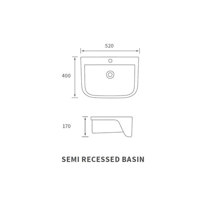 Awka 520x400mm 1TH Semi Recessed Basin