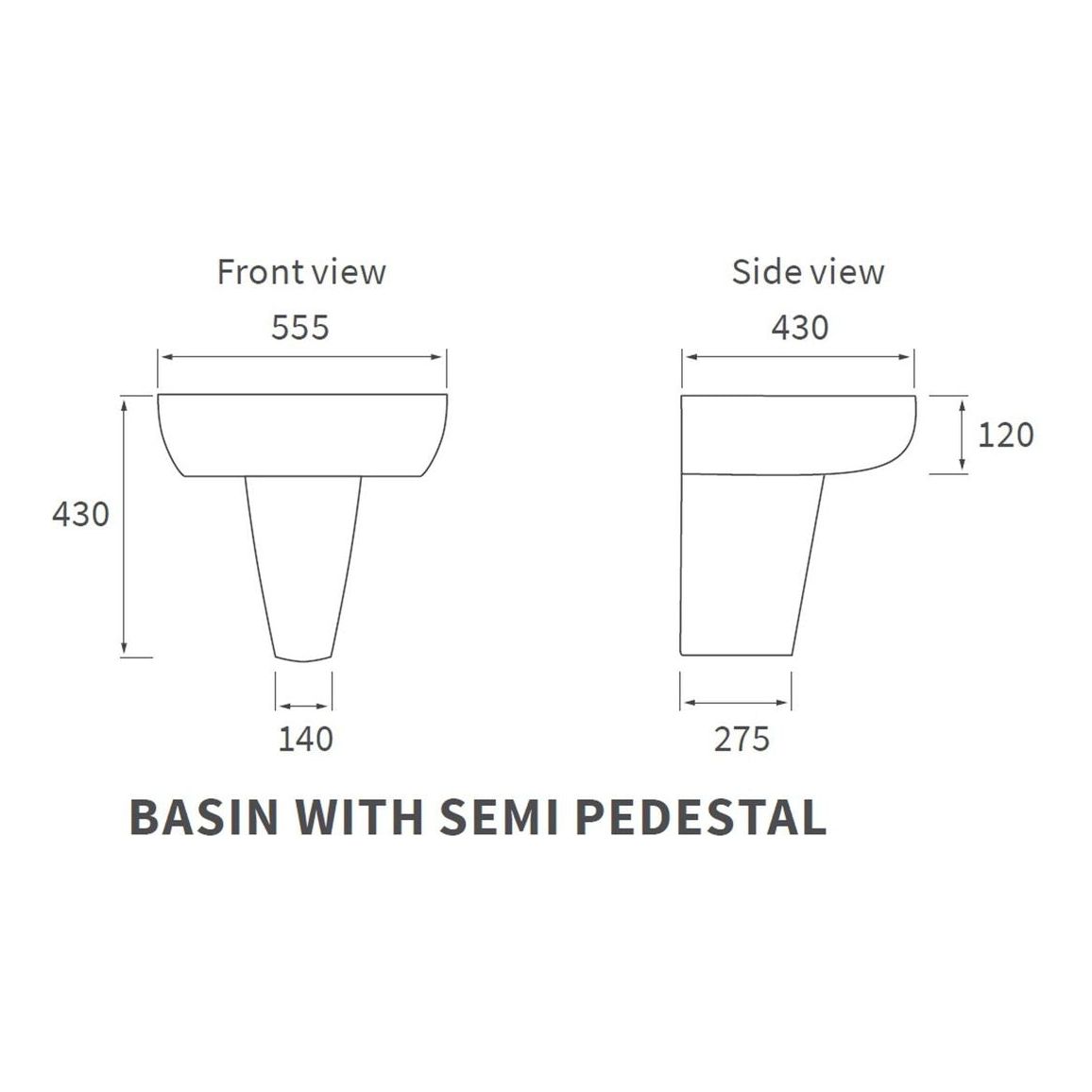 Alor 555x430mm 1TH Basin & Semi Pedestal