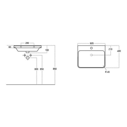 Prisca 605mm Wall Hung 1 Drawer Basin Unit & Basin - Matt Latte