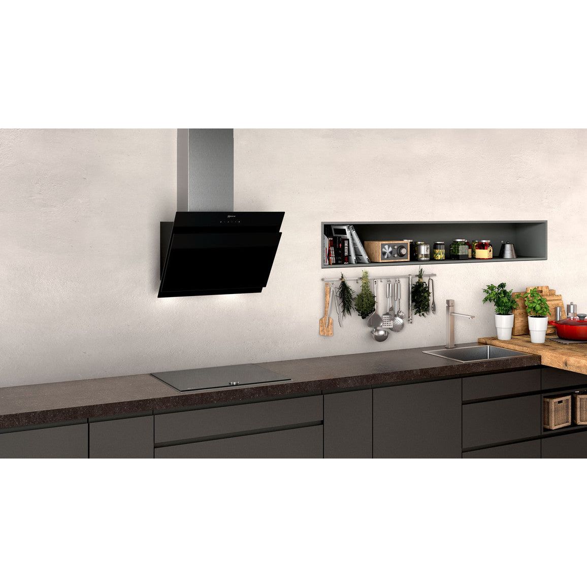 Neff N50 D65IHM1S0B 60cm Angled Glass Chimney Hood - Black