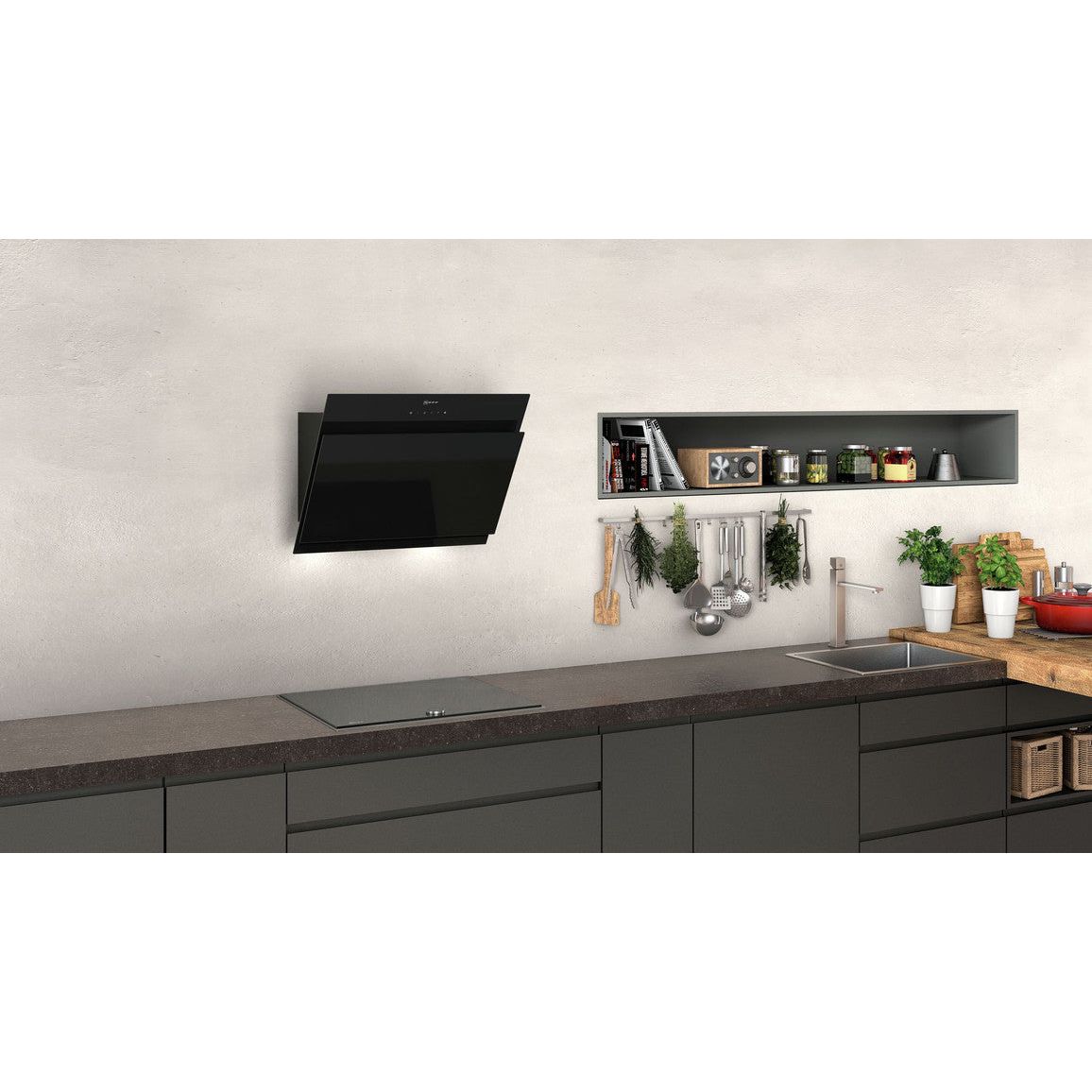 Neff N50 D65IHM1S0B 60cm Angled Glass Chimney Hood - Black