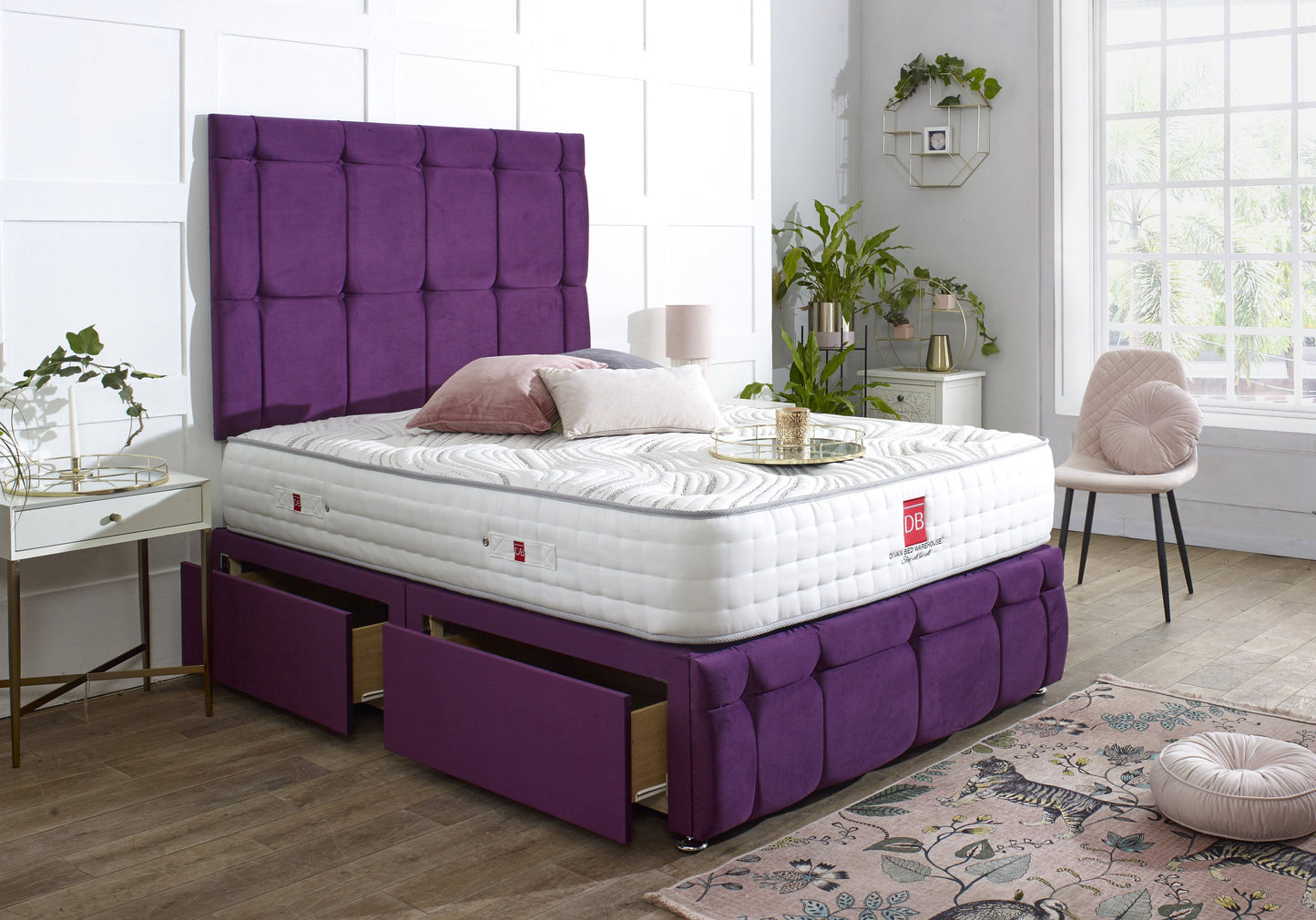 Turin Divan Bed Set with Tall Button Headboard and Footboard
