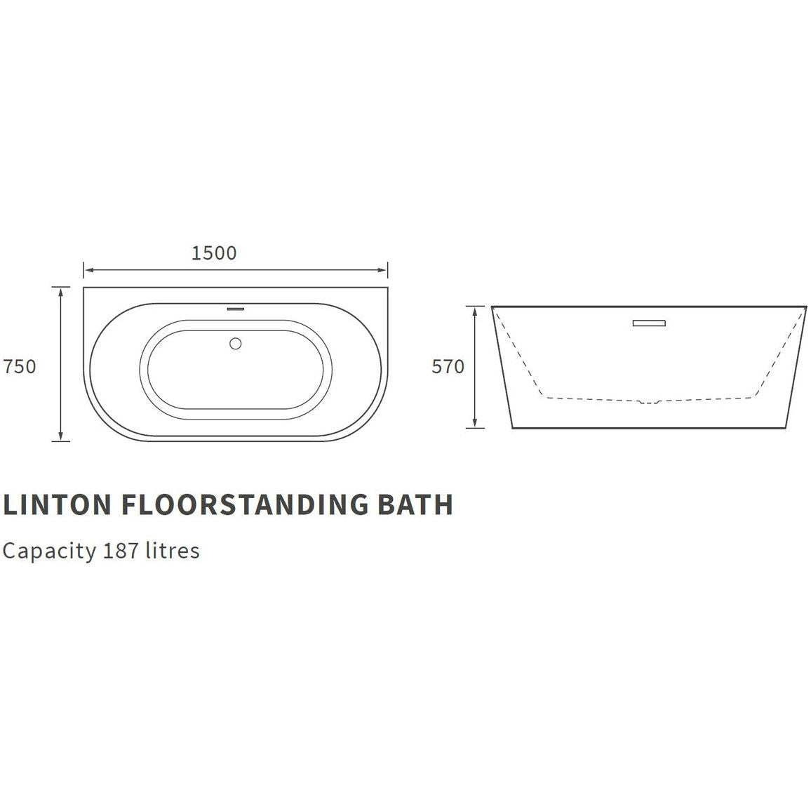 Limropo Freestanding 1500x750x570mm 0TH Bath