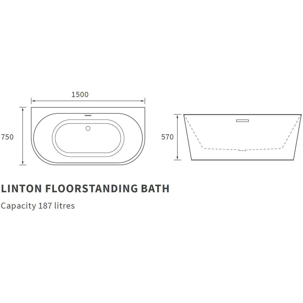 Baignoire autoportante Limropo 1500x750x570mm 0TH