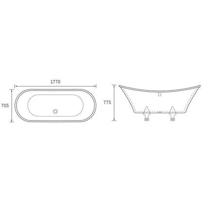 Ansa Freestanding 1760x710x775mm 0TH Bath w/Feet