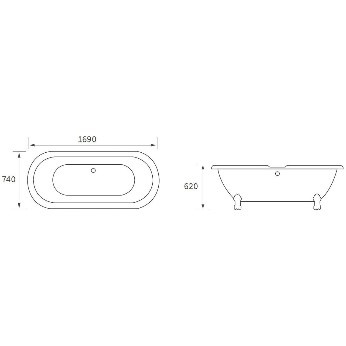 Amazon Freestanding 1690x740x620mm 2TH Bath w/Feet - White