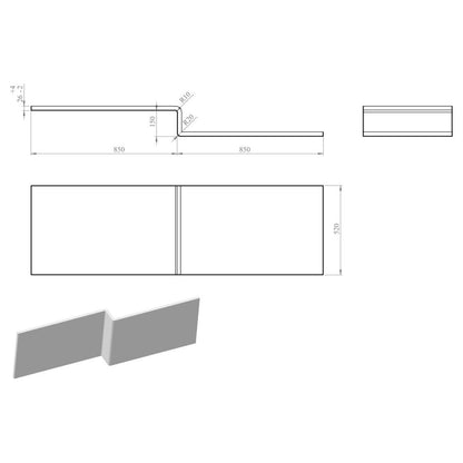 1700mm L Shape Front Bath Panel - White