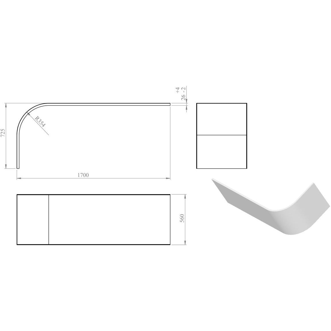 Panel de baño en forma de J de 1700 mm