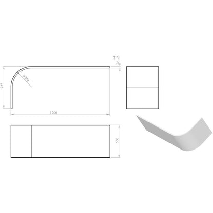 1700mm J Shape Bath Panel