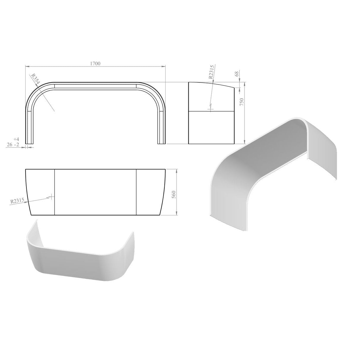 1700mm Back To Wall Bath Panel