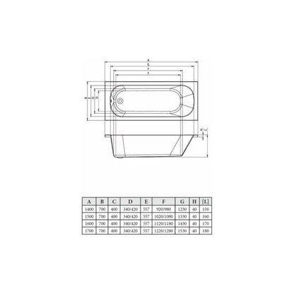 Single End 1700x700x400mm 0TH Bath w/Legs