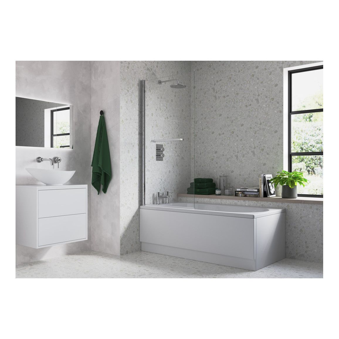 Pare-baignoire simple droit avec rail - Chrome