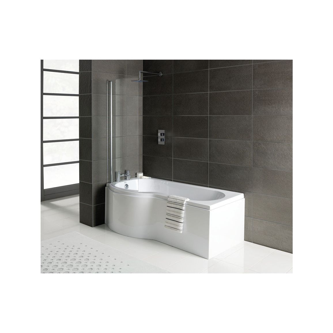 P-Shape 1700x700-850x410mm 0TH Shower Bath, Panel & Screen (LH)